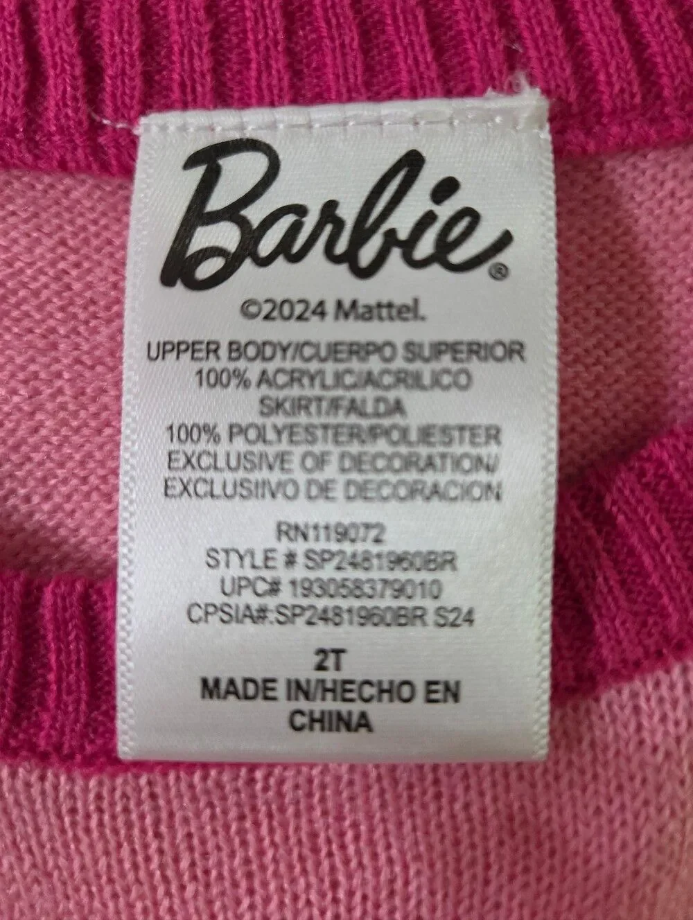 Barbie Baby Girl Pink Sweater Dress